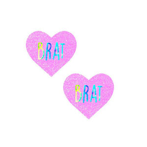 Neva Nude - Brat Holographic Pink I Heart U Glitter Nipple Pasties - Pink